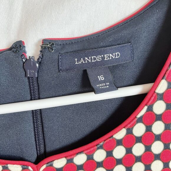 Lands End Dress Womens Sz 16 Red Ponte Polka Dot Sheath Sleeveless Stretch - Picture 4 of 10
